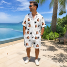 Real-life photo of someone wearing Men's Midnight Webbing Custom Face Shirt & Shorts Set — custom faces printed all-over