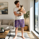 Full-length photo with the pet printed all over this Men's Spider Social Custom Cat Face Beach Shorts