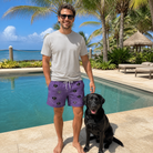 Full-length photo with the pet printed all over this Men's Spider Social Custom Dog Face Beach Shorts