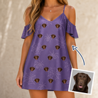 Woman wearing Women's Spider Social Custom Dog Face Off-Shoulder Dress — custom faces printed all-over