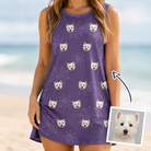 Woman wearing Women's Spider Social Custom Dog Face Tank Dress — custom faces printed all-over