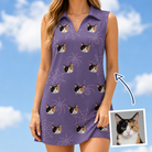 Woman wearing Women's Spider Social Custom Cat Face V-Neck Dress — custom faces printed all-over
