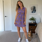 Full-length photo with the pet printed all over this Women's Spider Social Custom Cat Face V-Neck Dress