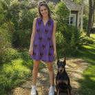 Full-length photo with the pet printed all over this Women's Spider Social Custom Dog Face V-Neck Dress