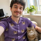 Selfie with the pet whose face is printed all over this Men's Spider Social Custom Cat Face Hawaiian Shirt