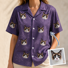 Woman wearing Women's Spider Social Custom Cat Face Hawaiian Shirt — custom faces printed all-over