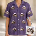 Woman wearing Women's Spider Social Custom Dog Face Hawaiian Shirt — custom faces printed all-over
