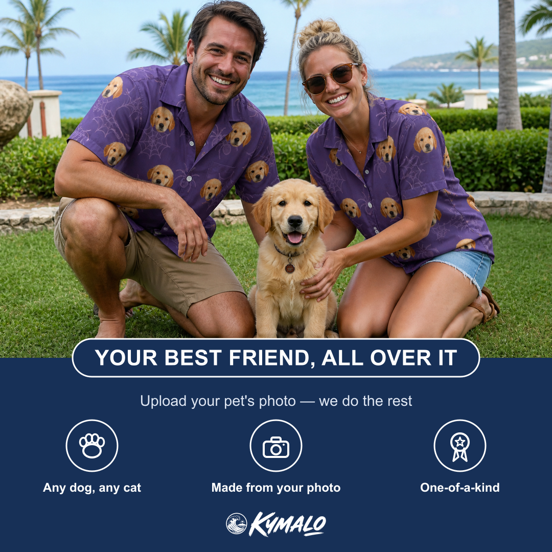 Friends in matching Women's Spider Social Custom Dog Face Hawaiian Shirt — a group gift photo