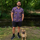Full-length photo with the pet printed all over this Men's Spider Social Custom Dog Face Polo Shirt