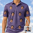 Man wearing Men's Spider Social Custom Face Polo Shirt — custom faces printed all-over