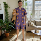 Full-length photo with the pet printed all over this Men's Spider Social Custom Cat Face Shirt & Shorts Set