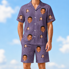 Model wearing Men's Spider Social Custom Face Shirt & Shorts Set printed with kids' faces