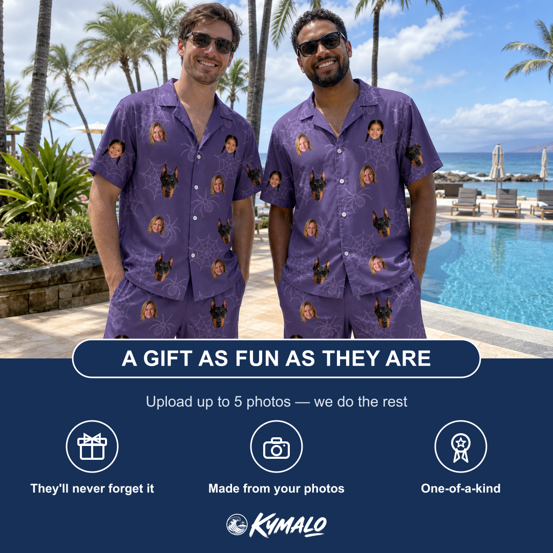 Friends in matching Men's Spider Social Custom Face Shirt & Shorts Set — a group gift photo