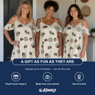 Friends in matching Women's Spooky Spinners Custom Face Off-Shoulder Dress — a group gift photo