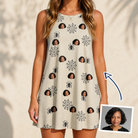 Woman wearing Women's Spooky Spinners Custom Face Tank Dress — custom faces printed all-over