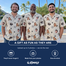 Friends in matching Men's Spooky Spinners Custom Face Hawaiian Shirt — a group gift photo