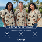 Friends in matching Women's Spooky Spinners Custom Face Hawaiian Shirt — a group gift photo