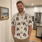 Real-life photo of someone wearing Men's Spooky Spinners Custom Face Polo Shirt — custom faces printed all-over