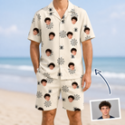 Man wearing Men's Spooky Spinners Custom Face Shirt & Shorts Set — custom faces printed all-over