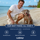 Friends in matching Men's Cucurbit Chuckles Custom Dog Face Beach Shorts — a group gift photo