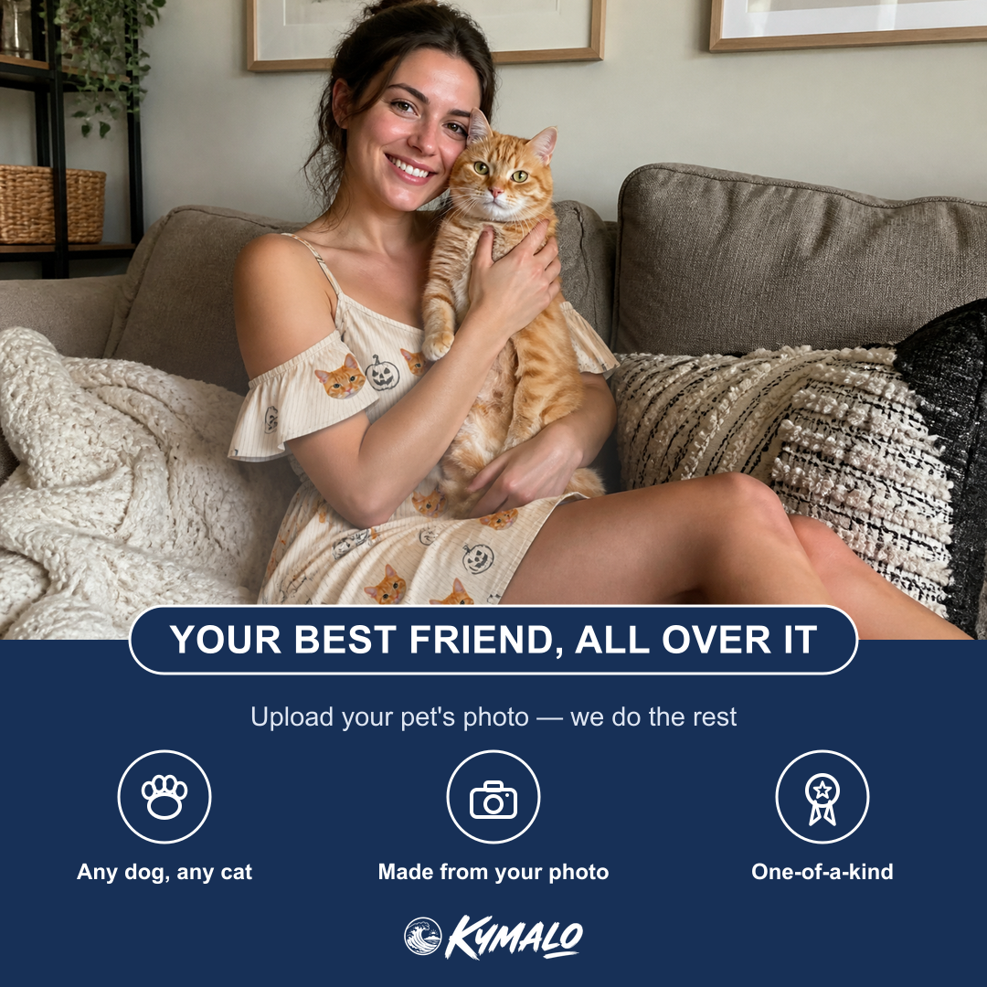 Friends in matching Women's Cucurbit Chuckles Custom Cat Face Off-Shoulder Dress — a group gift photo