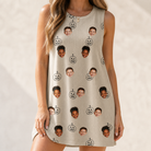 Model wearing Women's Cucurbit Chuckles Custom Face Tank Dress printed with kids' faces