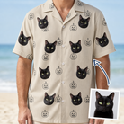 Man wearing Men's Cucurbit Chuckles Custom Cat Face Hawaiian Shirt — custom faces printed all-over