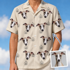 Man wearing Men's Cucurbit Chuckles Custom Dog Face Hawaiian Shirt — custom faces printed all-over