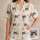Woman wearing Women's Cucurbit Chuckles Custom Cat Face Hawaiian Shirt — custom faces printed all-over
