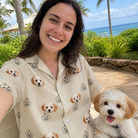 Selfie with the pet whose face is printed all over this Women's Cucurbit Chuckles Custom Dog Face Hawaiian Shirt