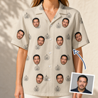 Woman wearing Women's Cucurbit Chuckles Custom Face Hawaiian Shirt — custom faces printed all-over