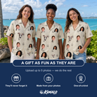 Friends in matching Women's Cucurbit Chuckles Custom Face Hawaiian Shirt — a group gift photo
