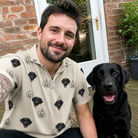 Selfie with the pet whose face is printed all over this Men's Cucurbit Chuckles Custom Dog Face Polo Shirt