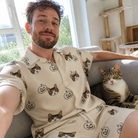 Selfie with the pet whose face is printed all over this Men's Cucurbit Chuckles Custom Cat Face Shirt & Shorts Set