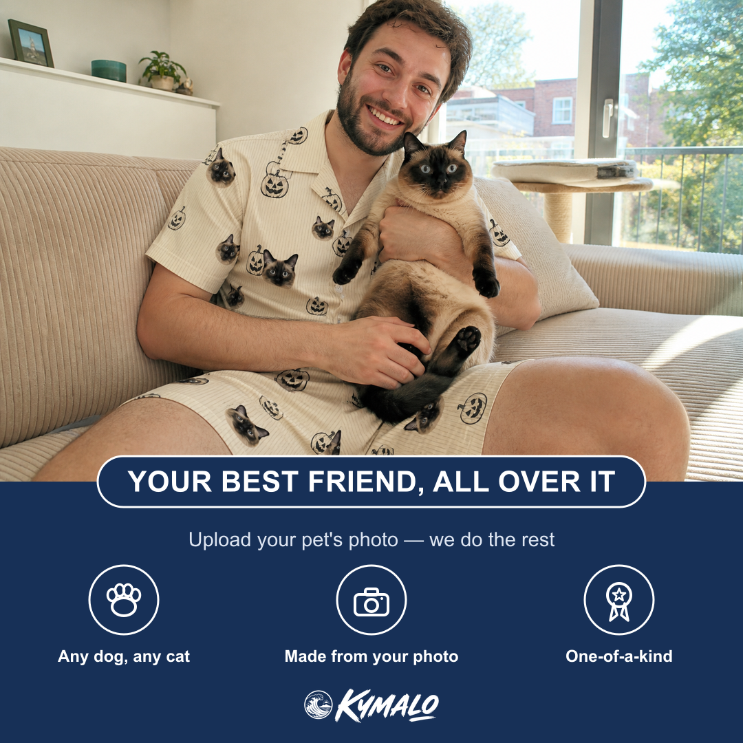 Friends in matching Men's Cucurbit Chuckles Custom Cat Face Shirt & Shorts Set — a group gift photo