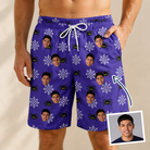 Man wearing Men's Leggy Lurkers Custom Face Beach Shorts — custom faces printed all-over