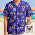 Man wearing Men's Leggy Lurkers Custom Cat Face Hawaiian Shirt — custom faces printed all-over