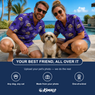 Friends in matching Men's Leggy Lurkers Custom Dog Face Hawaiian Shirt — a group gift photo