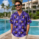 Real-life photo of someone wearing Men's Leggy Lurkers Custom Face Hawaiian Shirt — custom faces printed all-over