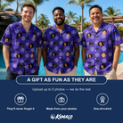Friends in matching Men's Leggy Lurkers Custom Face Hawaiian Shirt — a group gift photo