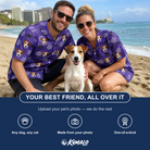 Friends in matching Women's Leggy Lurkers Custom Dog Face Hawaiian Shirt — a group gift photo
