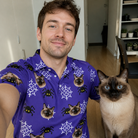 Selfie with the pet whose face is printed all over this Men's Leggy Lurkers Custom Cat Face Polo Shirt