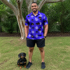 Full-length photo with the pet printed all over this Men's Leggy Lurkers Custom Dog Face Polo Shirt
