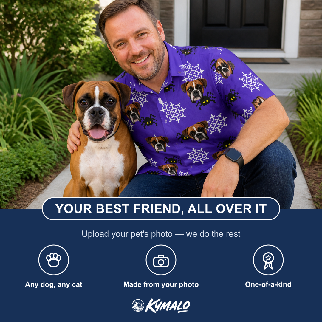 Friends in matching Men's Leggy Lurkers Custom Dog Face Polo Shirt — a group gift photo