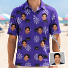 Man wearing Men's Leggy Lurkers Custom Face Polo Shirt — custom faces printed all-over