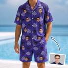 Man wearing Men's Leggy Lurkers Custom Face Shirt & Shorts Set — custom faces printed all-over