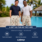 Friends in matching Men's Gossamer Ghouls Custom Face Beach Shorts — a group gift photo