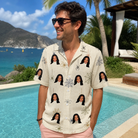Real-life photo of someone wearing Men's Gossamer Ghouls Custom Face Hawaiian Shirt — custom faces printed all-over