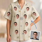 Woman wearing Women's Gossamer Ghouls Custom Face Hawaiian Shirt — custom faces printed all-over