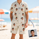 Man wearing Men's Gossamer Ghouls Custom Face Shirt & Shorts Set — custom faces printed all-over